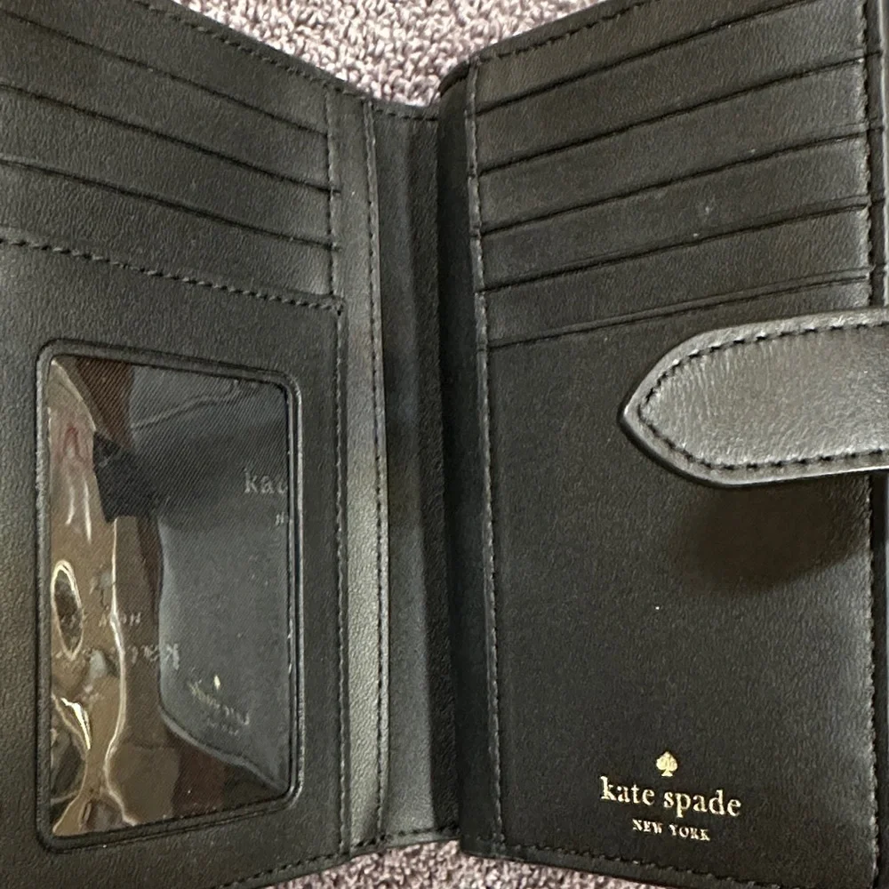 kate spade Medium Black Quilted Leather Zip-Around Wallet with Gold Logo